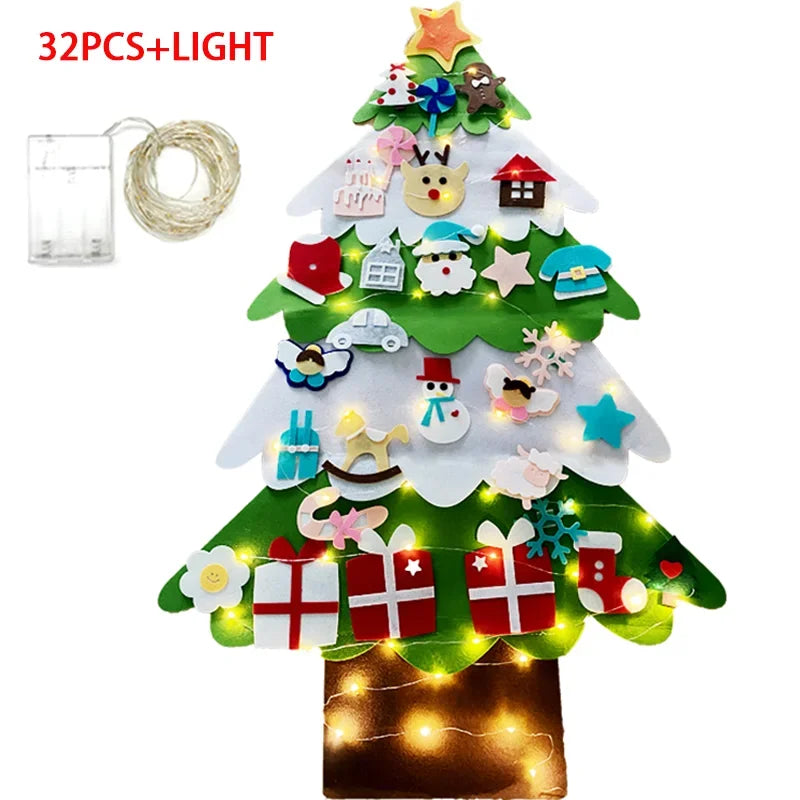 Felt Christmas Tree Gifts for Toddlers Kids with Led String Light, 3.2ft Wall Hanging DIY Xmas Tree 32 Ornaments Home Decoration