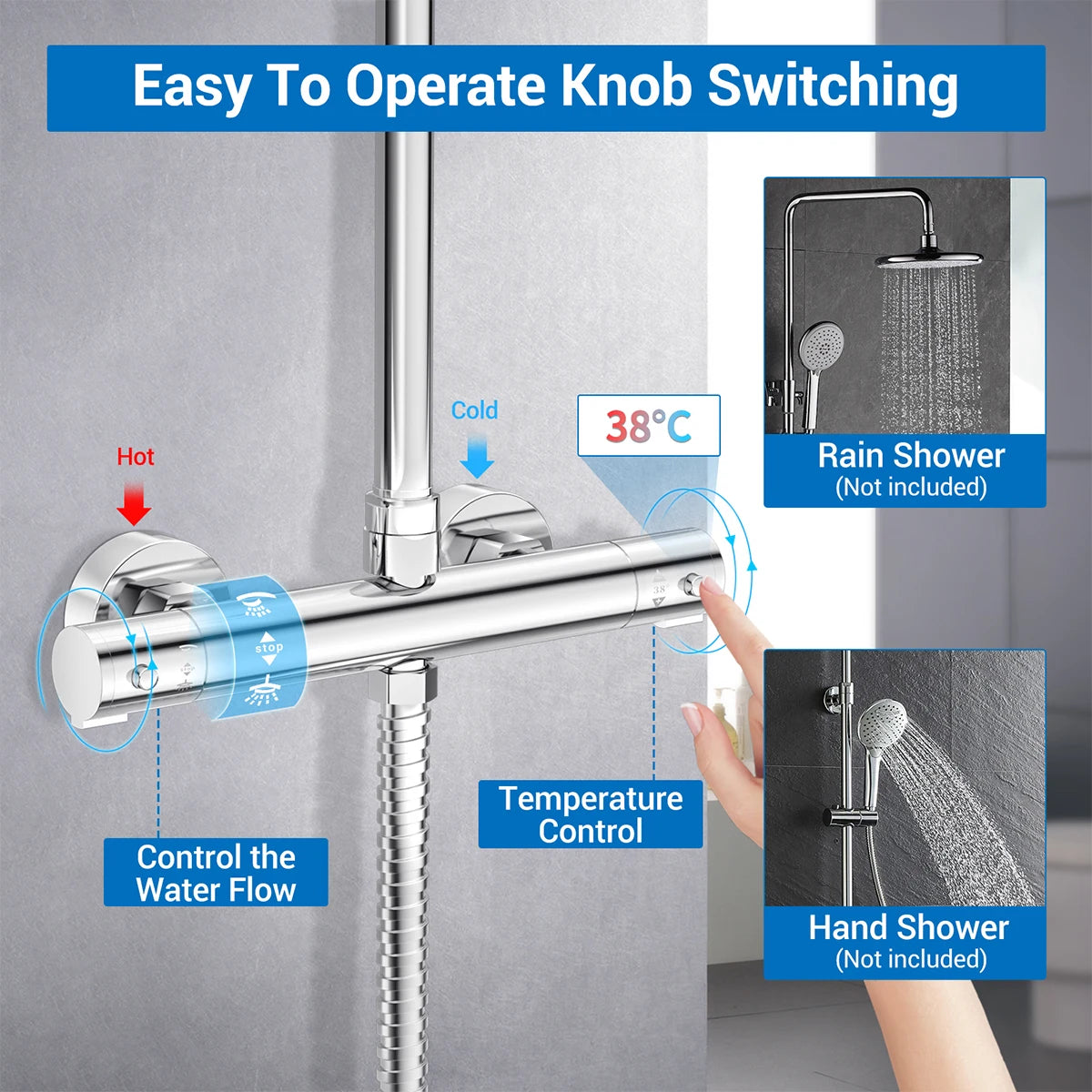 Round Thermostatic Bathtub Shower Faucet Chrome Thermostatic Mixer Valve Bar Twin Outlet Wall Mounted Bathroom Shower Mixer Taps