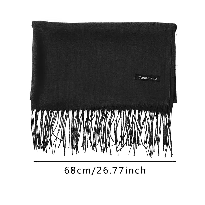 Écharpe tendance pour femme, couleur unie, hijab d'hiver, pompons, long châle, style cachemire, pashmina, bandana
