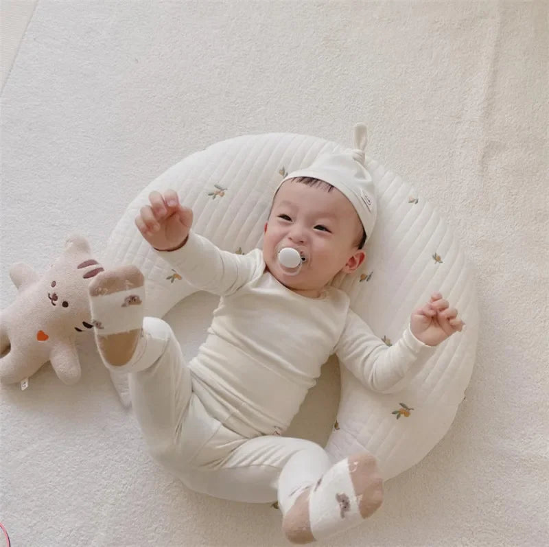Coussin d'allaitement pour nouveau-né, coussin brodé pour bébé, coussin de lune en pur coton, oreiller de lit pour enfant, amovible et lavable