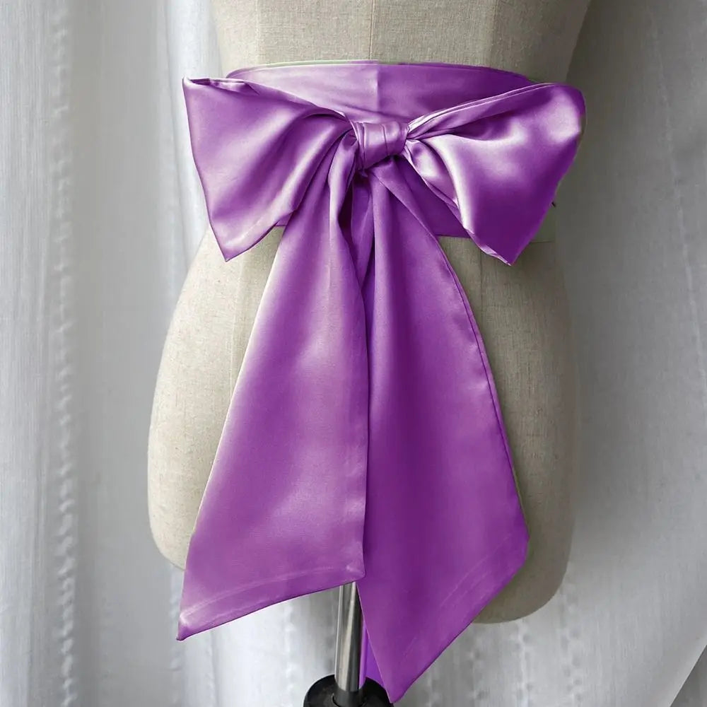Satin Silk Bow Corset Waist Belt Wide Decorative Bowknot Fabric Ribbon Cummerbunds DIY Waist Bands For Women Lady Girl Bridal