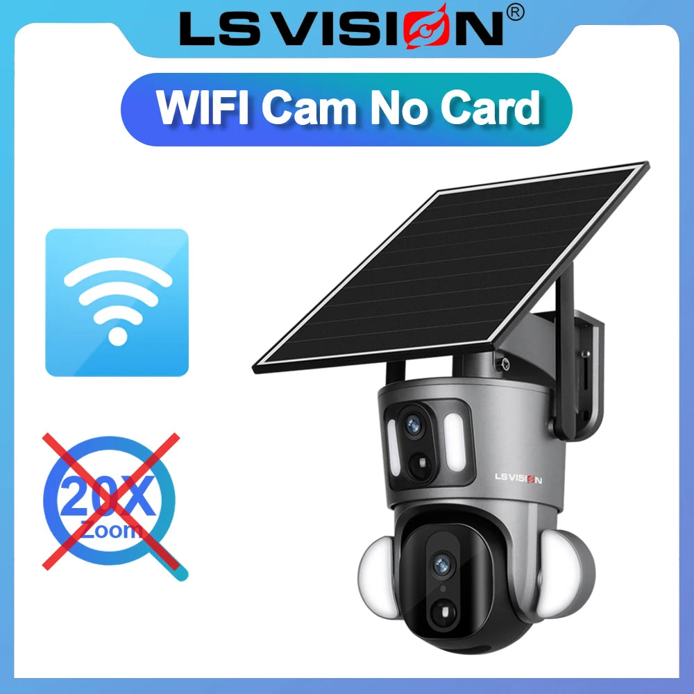 LS VISION 4G Solar Security Camera Outdoor 20X Zoom Dual Screen 8MP WiFi PTZ Dual Lens PIR Detection Auto Tracking Camera UBOX