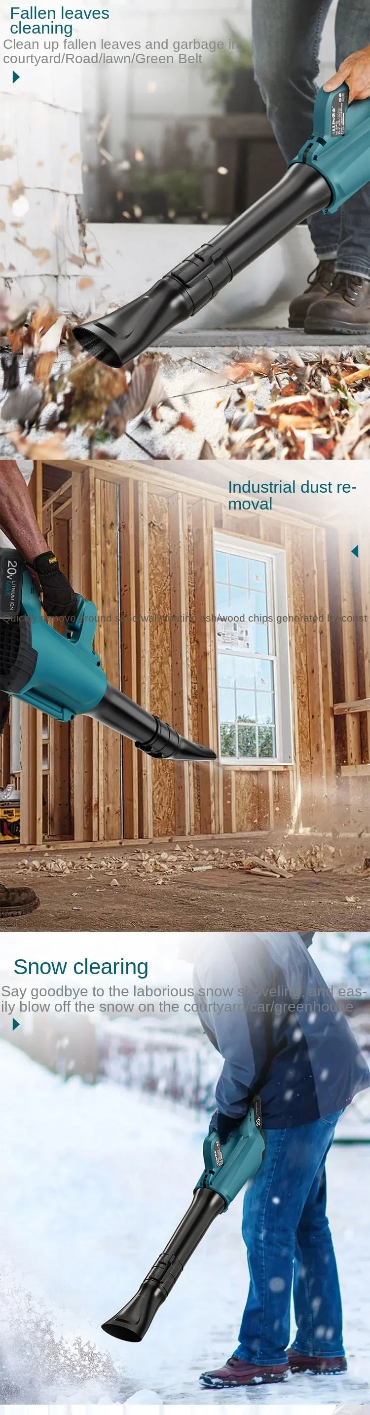 Souffleur électrique sans balais et sans fil 20 V 460 CFM 120 MPH Souffleur et aspiration Collecteur de poussière portatif pour souffleur de feuilles de jardinage