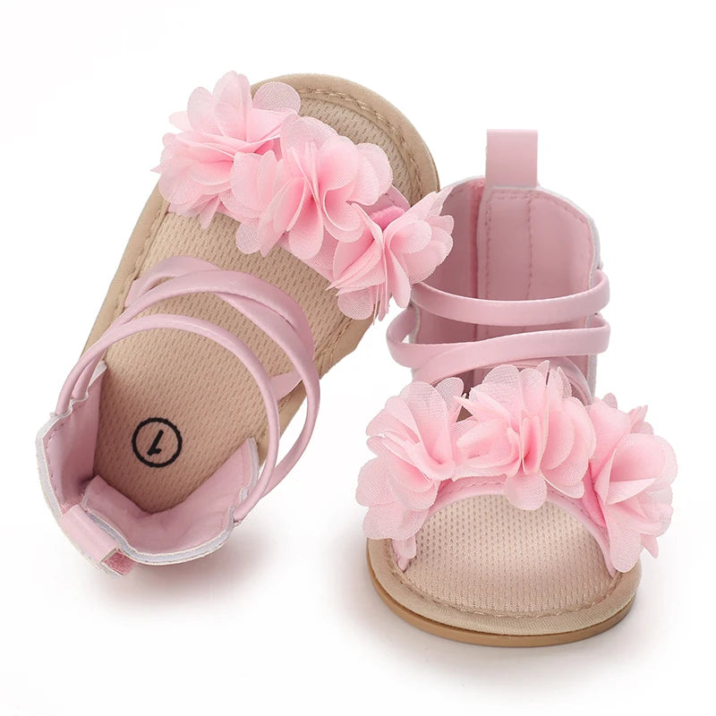 Girls' Sandals 2025 Summer New Children's Flower Princess Shoes Medium Large Children's Soft Bottom High Butt Roman Shoes