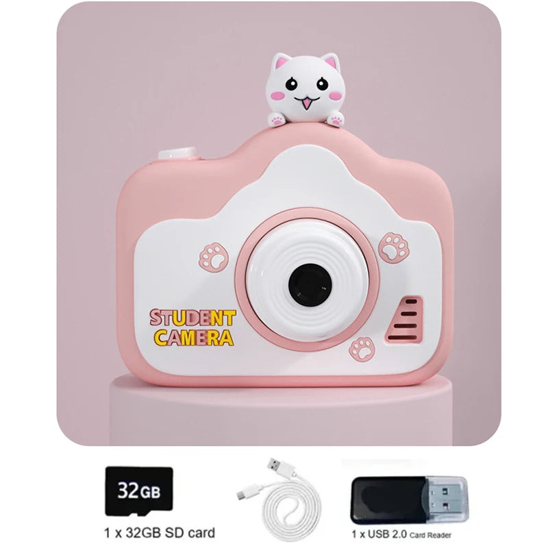 Kid Mini Camera 1080P Cartoon Selfie Toddler Digital Video Camera Toys With 32G SD Card for Boys/Girls Christmas Birthday Gifts