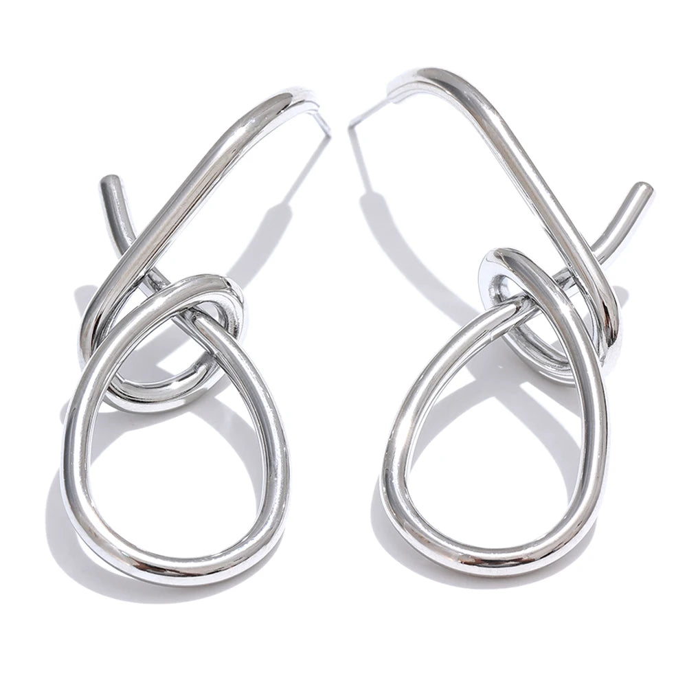 Yhpup Personalized Stainless Steel Geometric Big Drop Unusual Earrings for Women Rust Proof Texture Statement Party Jewelry