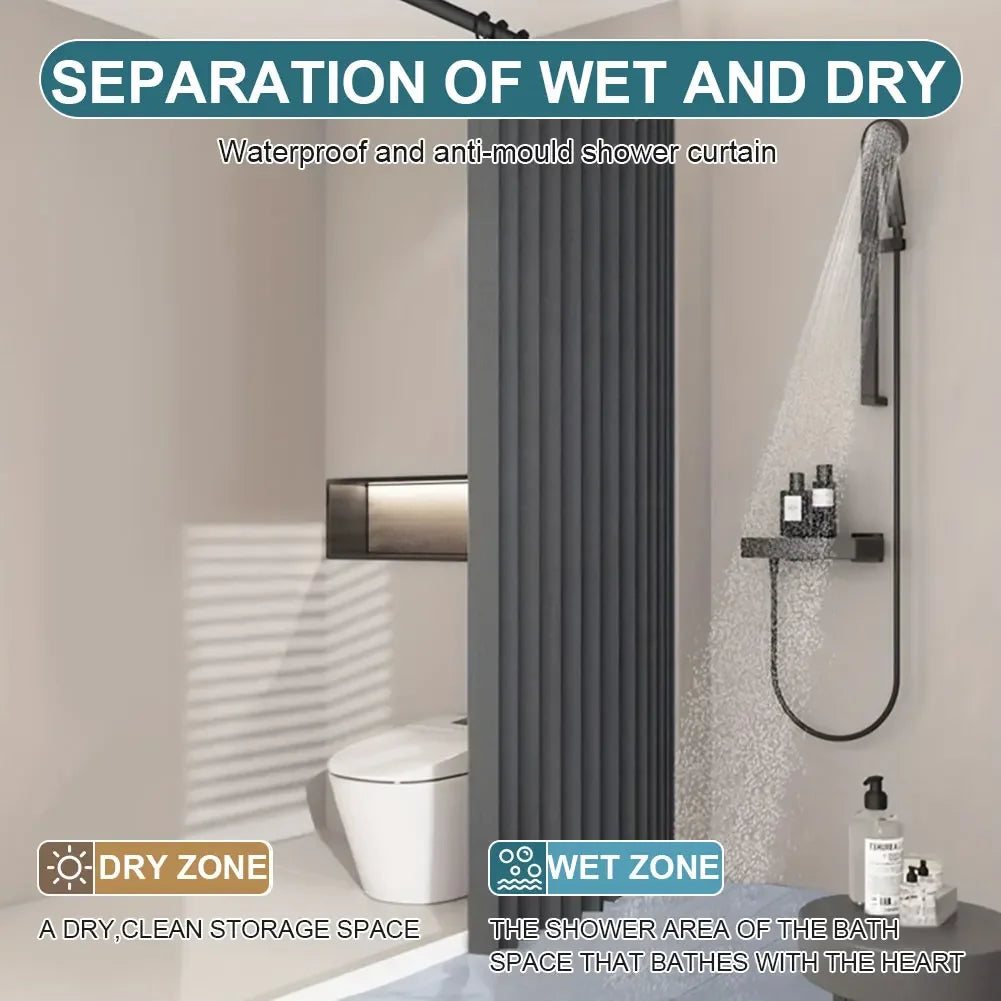 Foldable Magnetic Shower Curtain Waterproof Bath Curtain with 12/14 Hooks Modern Curtain Privacy Bathroom Divider for Bathroom