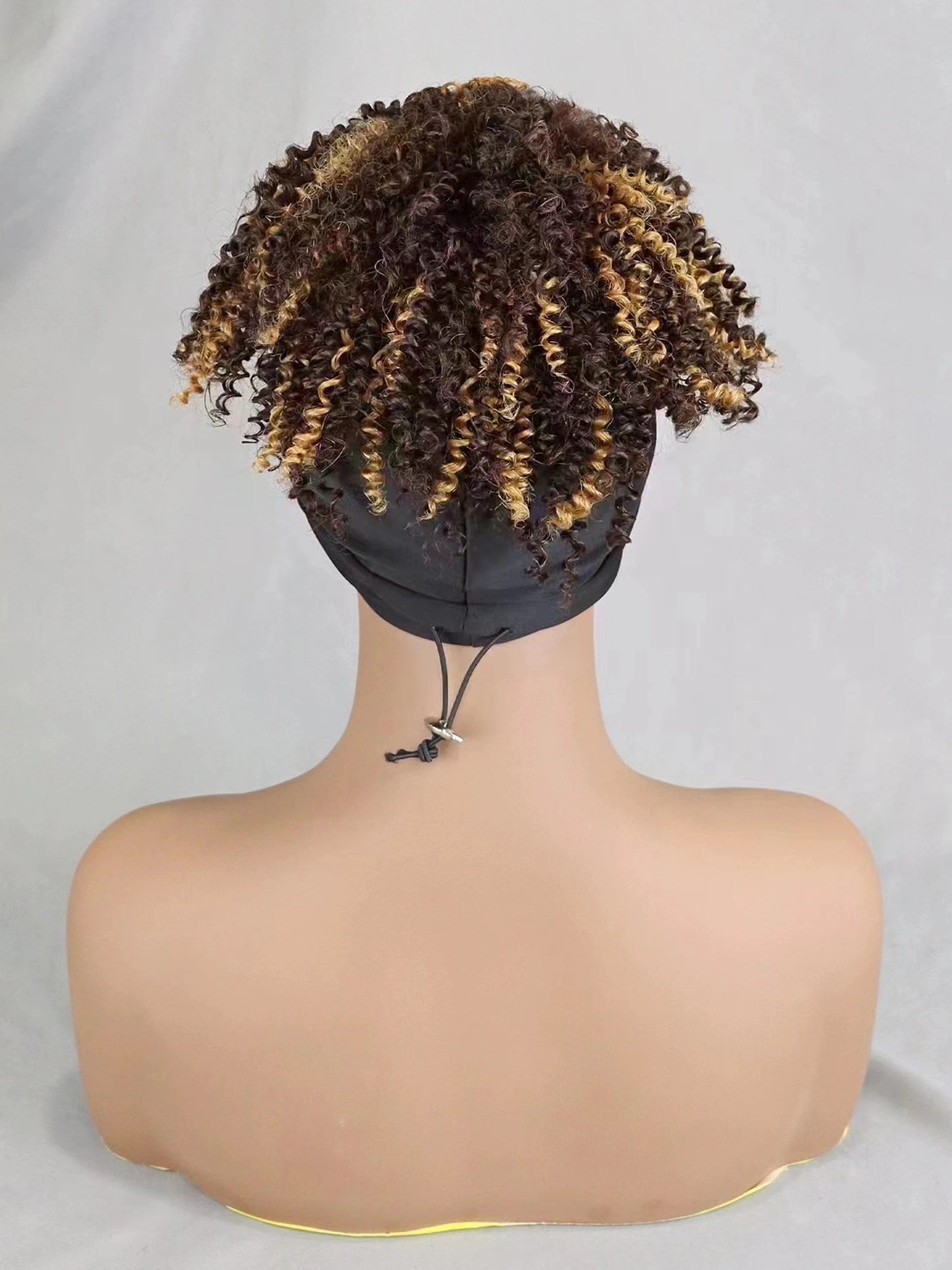 200% Density 1BT30 Afro Kinky Curly Scarf Wig with Bangs Machine Made Wig Curly 100% Human Hair Wig Preplucked for Black Women