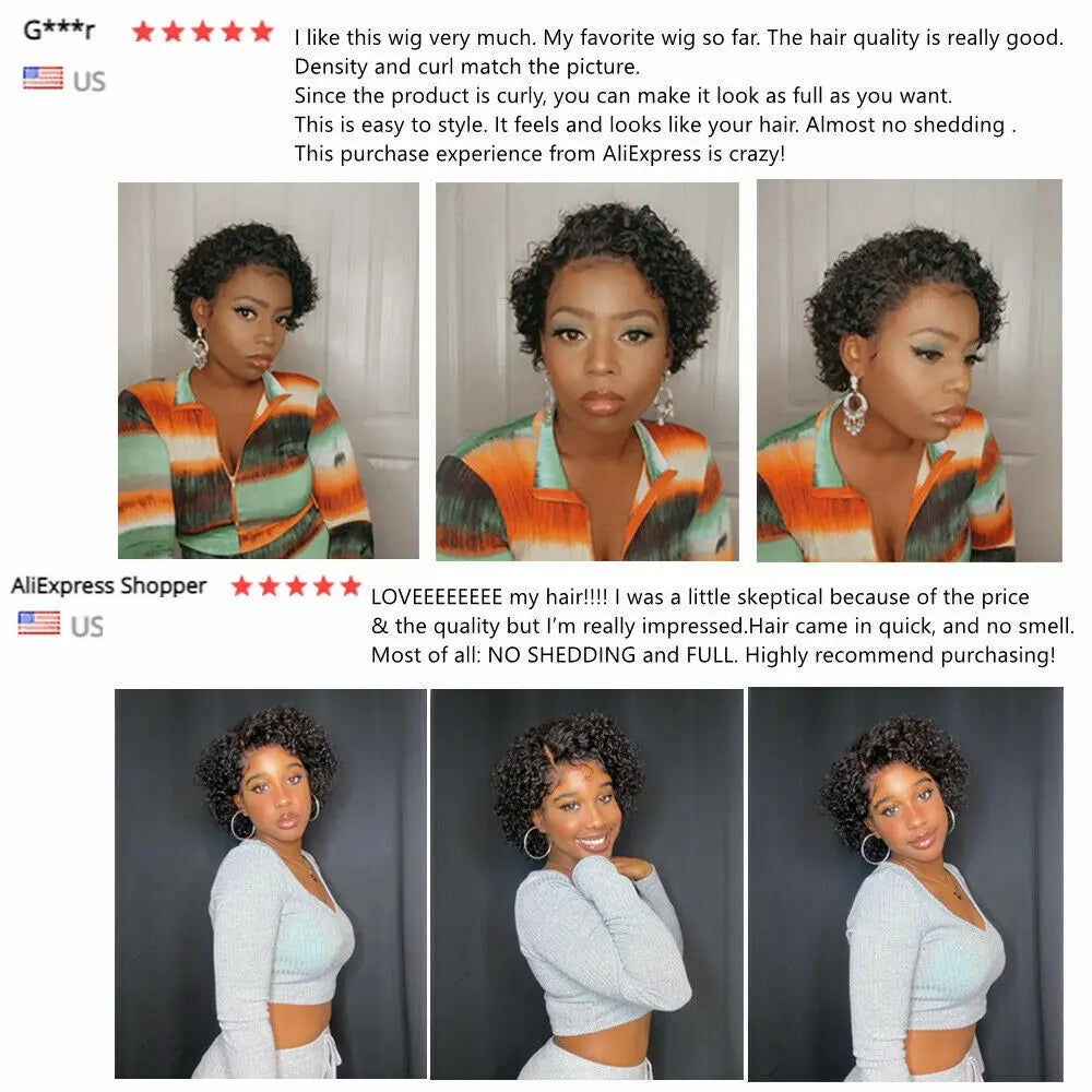 Pixie Cut Wig for Black Women Preplucked 13x1 13x4 Lace Hairline Water Wave Wig Peruvian Short Curly Lace Bouncy Human Hair Wigs