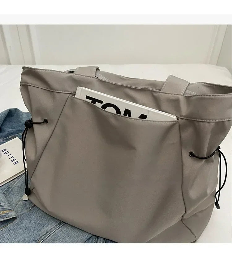 Sac fourre-tout décontracté de grande capacité, sac de voyage simple pour femme, grand sac à bandoulière, sacs à main esthétiques, sac fourre-tout à cordon