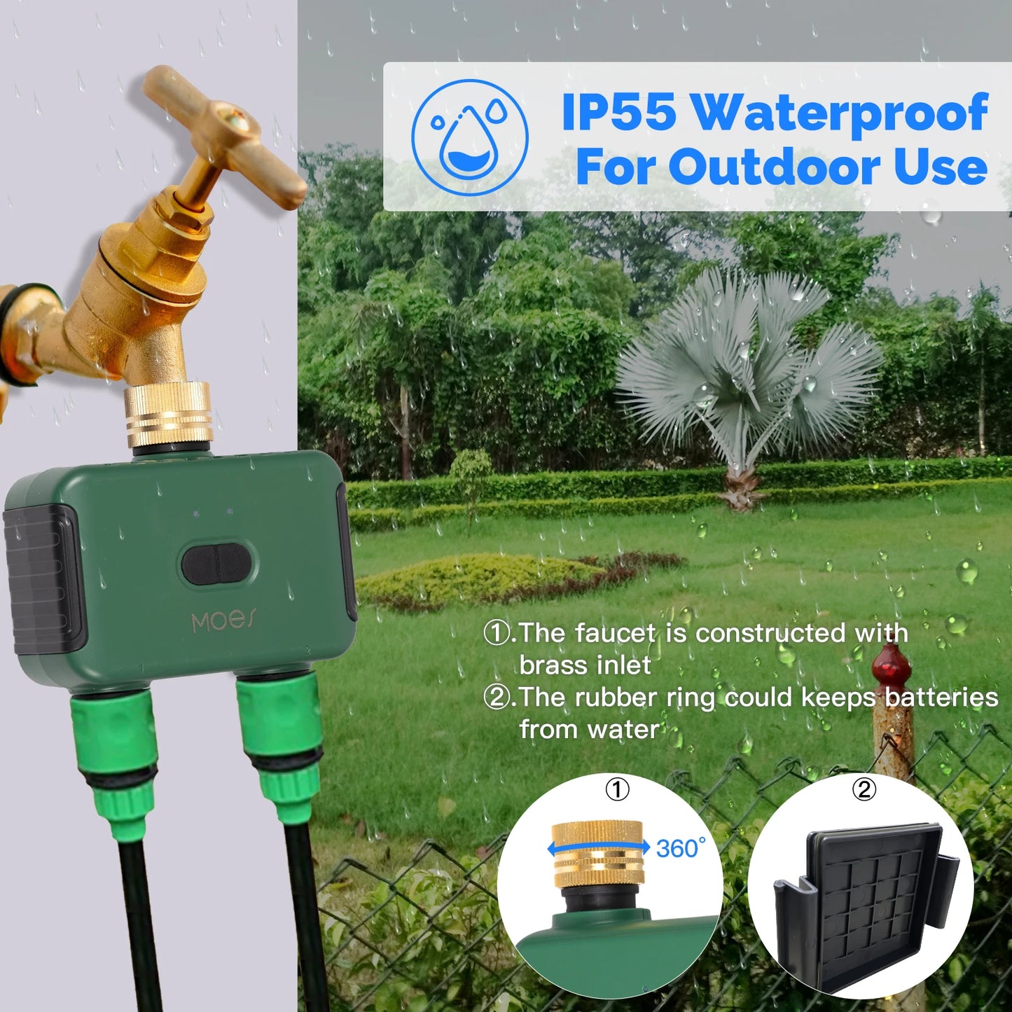 MOES Tuya Smart ZigBee 2-Outlet Water Timer Brass lnlet Sprinkler with Filter Programmable Irrigation Work With Alexa GoogleHome