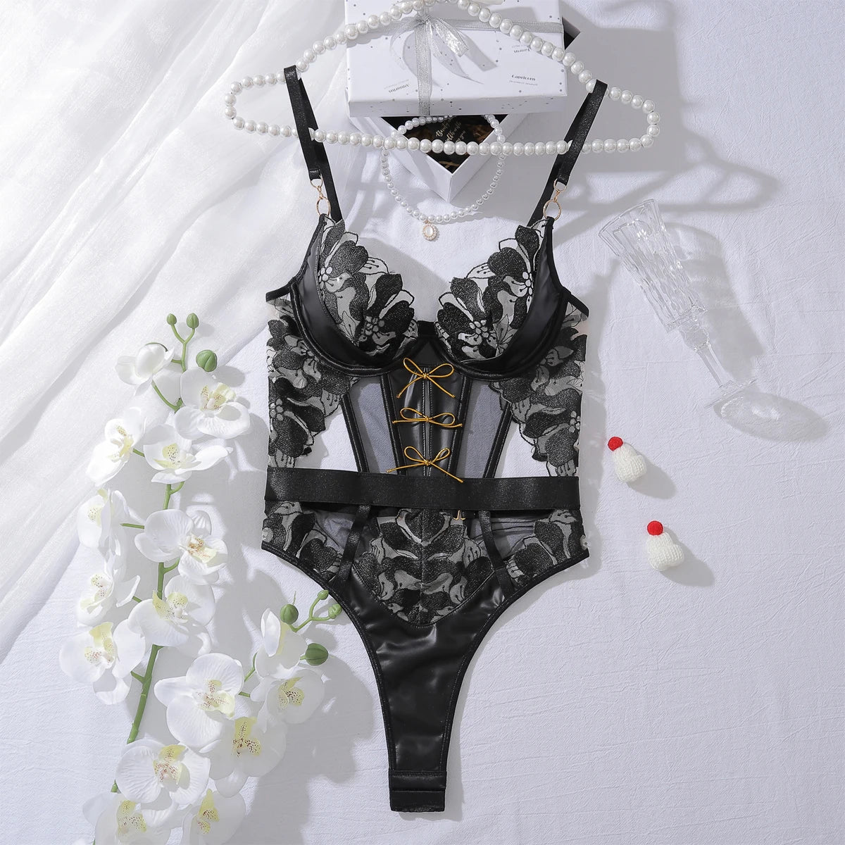 2025 Explosive Models Sexy Fashion Rabbit Girl Seduction Jumpsuit Splicing Mesh see-through Lace Floral Lace Exotic Costumes