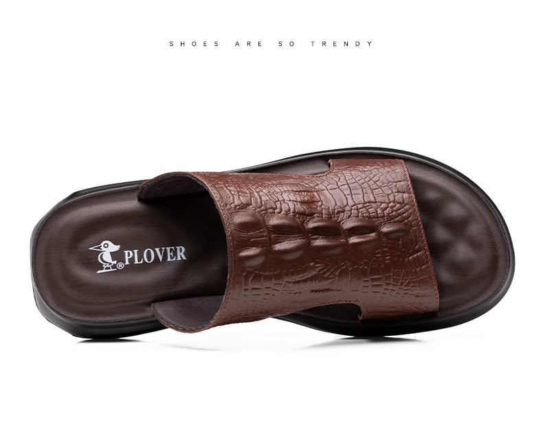 Chaussures d'été pour hommes, sandales en cuir véritable, imprimé crocodile, pantoufles décontractées, tongs à coussin d'air, chaussures de plage cool