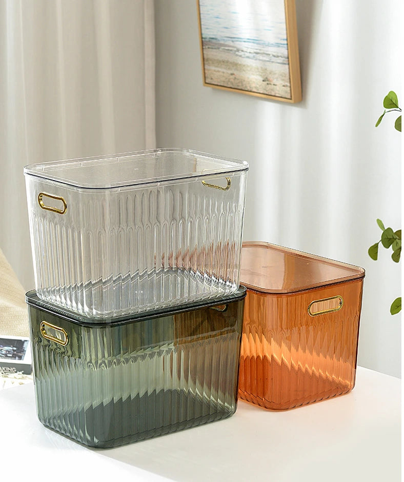 Light Luxury Desktop Cosmetic Plastic Drawer With Lid Wardrobe Sundries Toy Storage Box Transparent Storage Basket With Handle