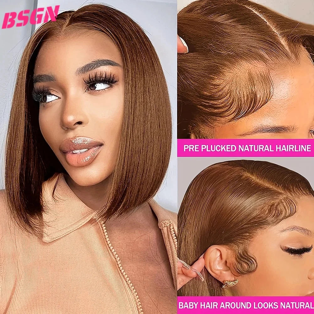 200% BSGN Chocolate Bob Wigs 13X4 HD Transparent Lace Frontal Wigs Human Hair 100% Human Hair For Woman Pre Plucked Glueless Wig
