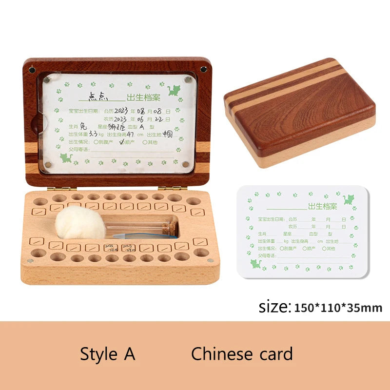 English Japanese Chinese Baby Wood Tooth Box Organizer Umbilica Save Gifts Milk Teeth Storage Box Birthday Baby Souvenir Gifts
