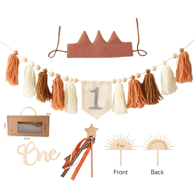 Happy Birthday Banner Handmade Tassel Pendant First Boys Girl Baby Shower Birthday Party Balloon Decoration Supplies Baby Gifts
