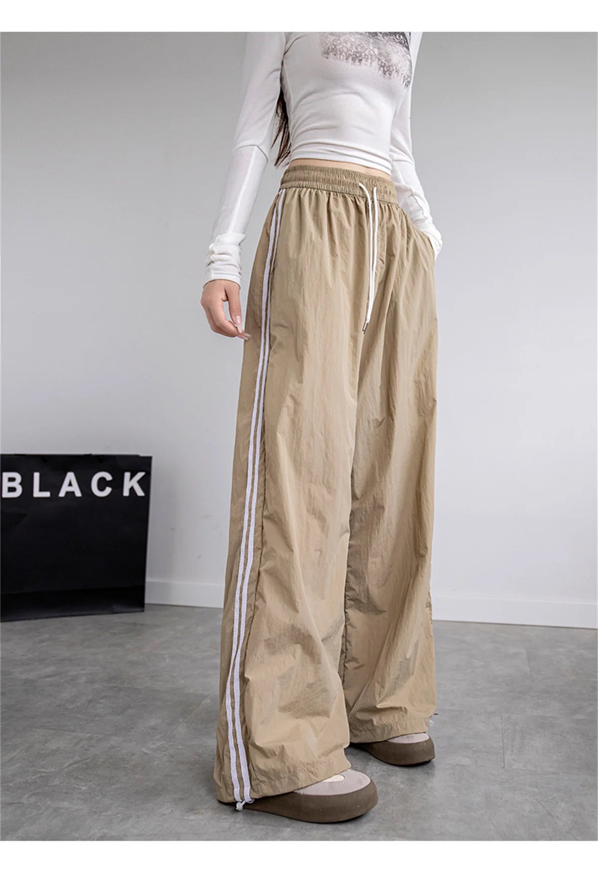 Pantalon ample taille haute pour femme, style streetwear, style hip-hop, décontracté, avec cordon de serrage, collection 2025
