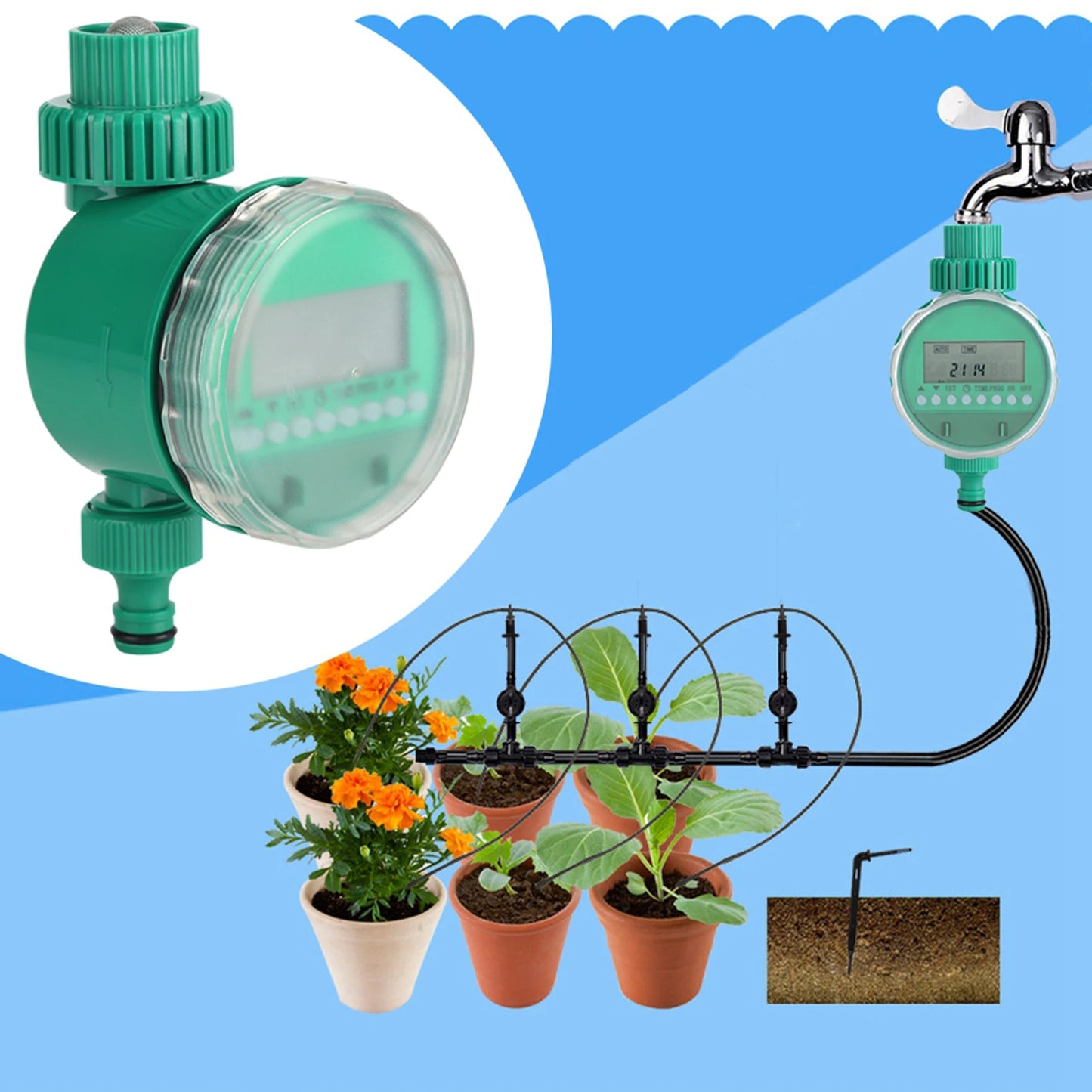 Minuterie d'arrosage avec écran LCD, système d'arrosage automatique de jardin, système d'irrigation goutte à goutte