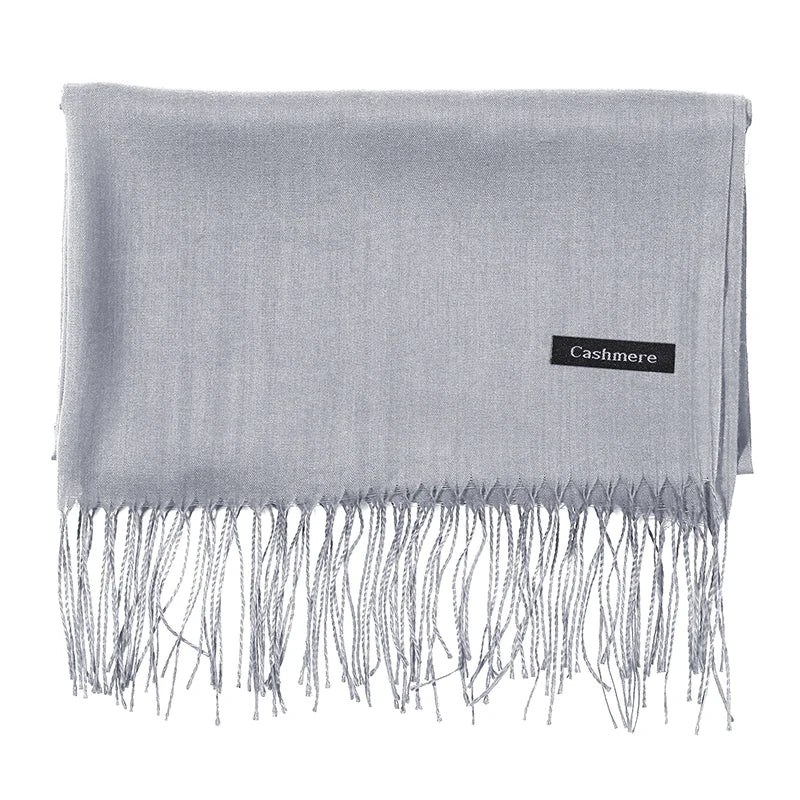 Écharpe tendance pour femme, couleur unie, hijab d'hiver, pompons, long châle, style cachemire, pashmina, bandana
