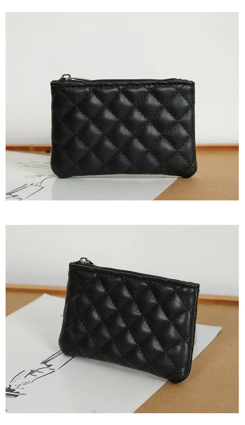 PU Soft Leather Diamond Grid Short Wallet Women Coin Purse Card Bag Zipper Coin Pouch Credit Card Holder ID Holder Mini Purse