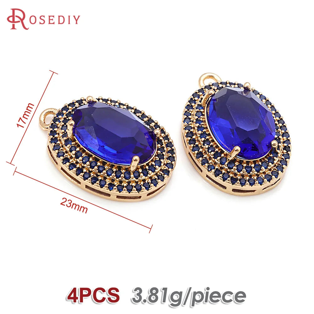 4PCS 18K Gold Color Brass Zircon Glass Oval Charms Pendants Necklace Earrings Diy Jewelry Accessories Rosediy official-website