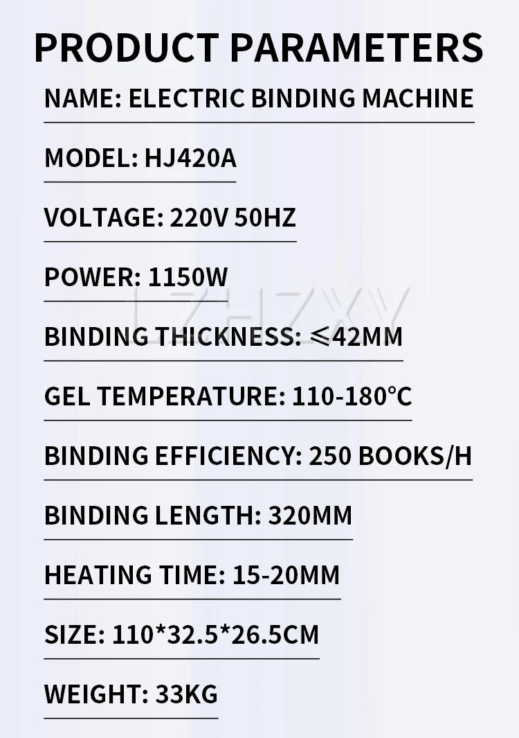 HJ420A Desktop Electric Binding Machine Bid Contract File Accounting Voucher Automatic Hot Melt Glue Binding Office A4 Book Grap