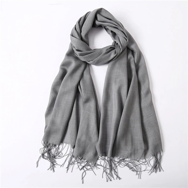 Écharpe tendance pour femme, couleur unie, hijab d'hiver, pompons, long châle, style cachemire, pashmina, bandana