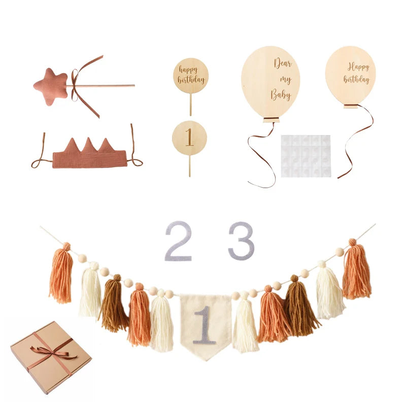 Happy Birthday Banner Handmade Tassel Pendant First Boys Girl Baby Shower Birthday Party Balloon Decoration Supplies Baby Gifts