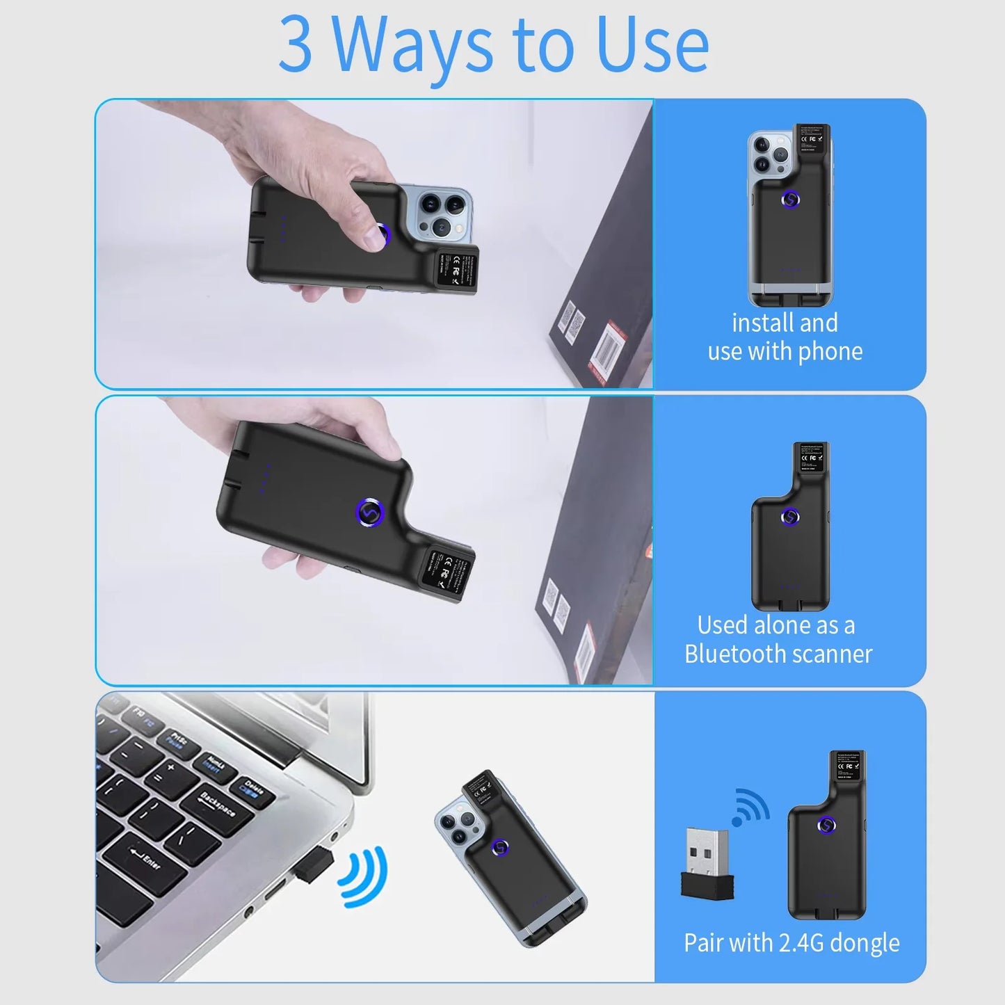 Scanner de codes-barres 2D portable sans fil JEESTON BX75, scanner mobile à clipser pour smartphones