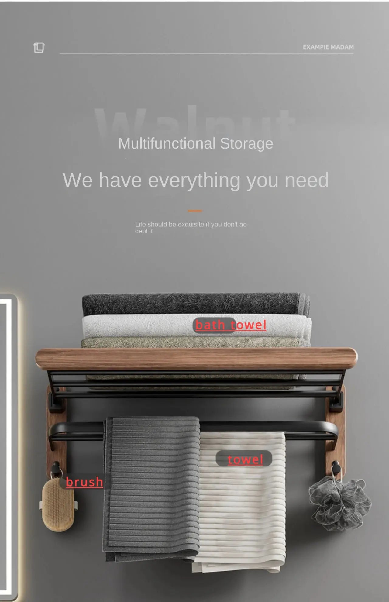 Nordic solid wood Light Luxury Towel Rack Bathroom Towel Shelf Perforated Wall Mounted Towel shelves Bathroom Accessories