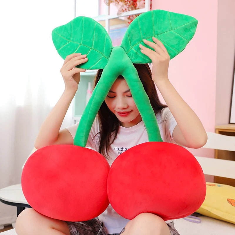 Peluche cerise dessin animé Kawaii, plantes en peluche, nourriture, cerise rouge, coussin, mignon, doux, jouets pour enfants, cadeau, décoration