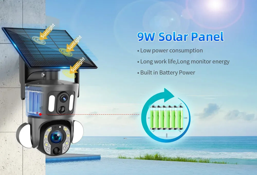 LS VISION 4G Solar Security Camera Outdoor 20X Zoom Dual Screen 8MP WiFi PTZ Dual Lens PIR Detection Auto Tracking Camera UBOX