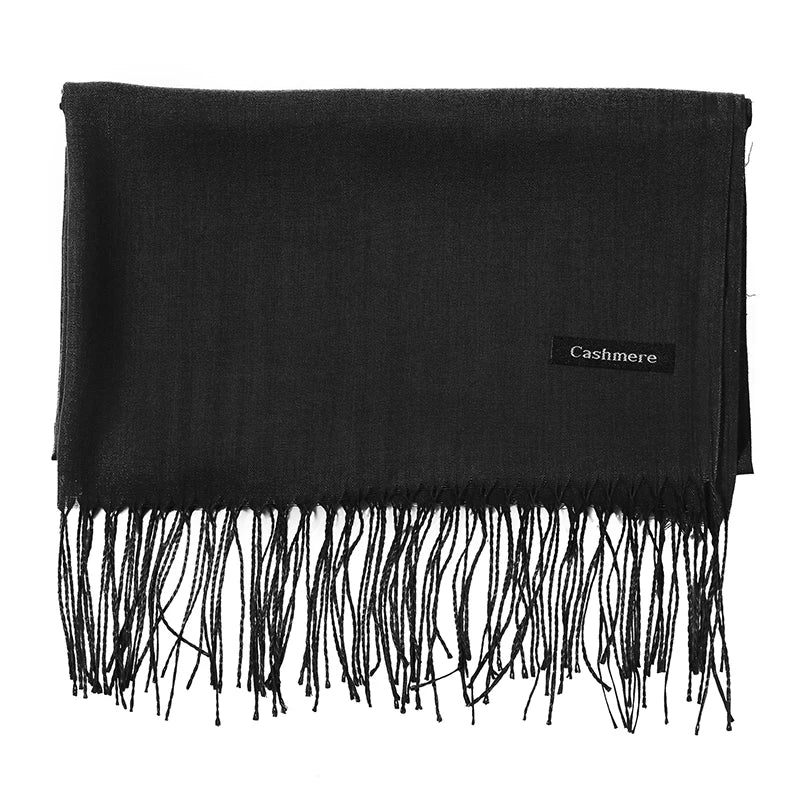 Écharpe tendance pour femme, couleur unie, hijab d'hiver, pompons, long châle, style cachemire, pashmina, bandana