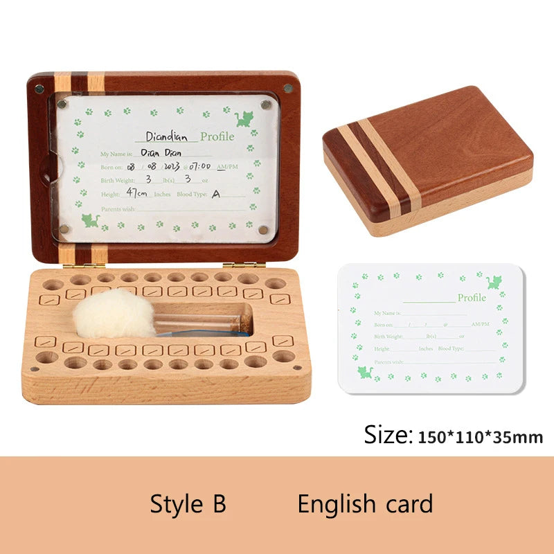 English Japanese Chinese Baby Wood Tooth Box Organizer Umbilica Save Gifts Milk Teeth Storage Box Birthday Baby Souvenir Gifts