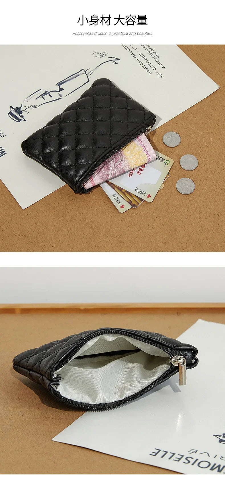 PU Soft Leather Diamond Grid Short Wallet Women Coin Purse Card Bag Zipper Coin Pouch Credit Card Holder ID Holder Mini Purse