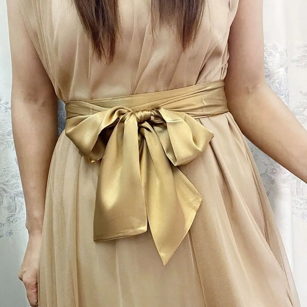 Satin Silk Bow Corset Waist Belt Wide Decorative Bowknot Fabric Ribbon Cummerbunds DIY Waist Bands For Women Lady Girl Bridal