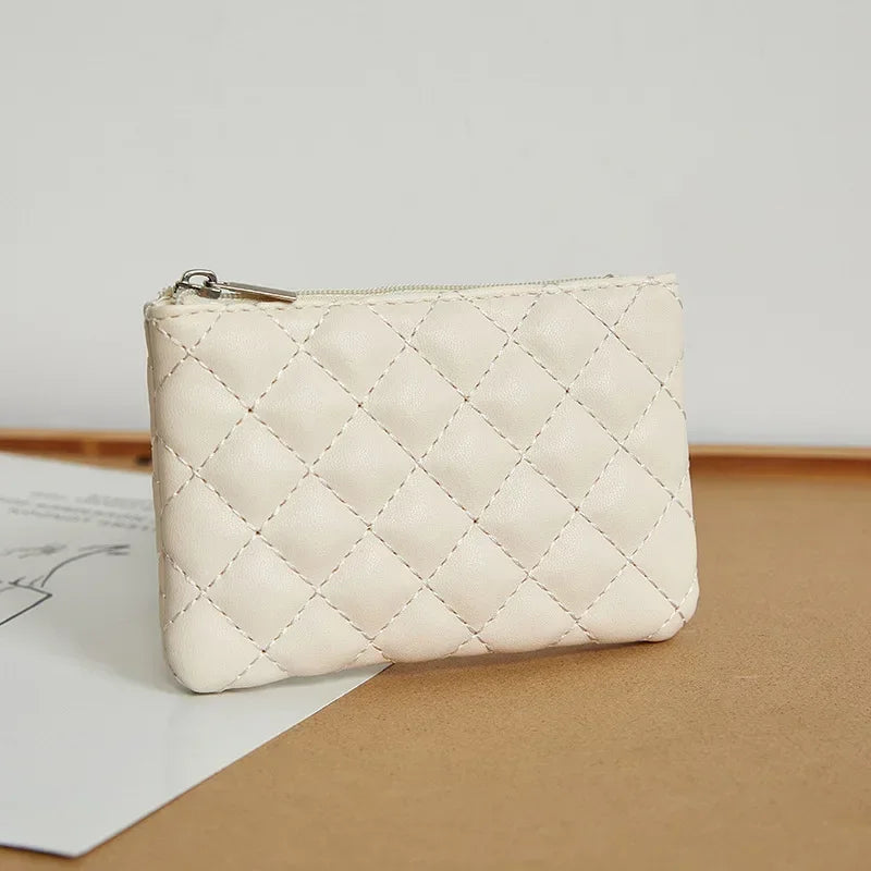 PU Soft Leather Diamond Grid Short Wallet Women Coin Purse Card Bag Zipper Coin Pouch Credit Card Holder ID Holder Mini Purse
