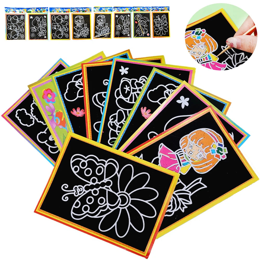 1-10pcs Dazzling Kids Scratch Drawing Set Pupil Puzzle Scratch Drawing Toys Kindergarten Early Education DIY Handmade Color Gift