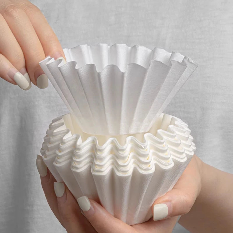 50pcs Disposable Basket Coffee Filter Paper ,Pour Over Filter Papers Cake Shape,Compatible With B75 Wave Dripper 155\185 Series