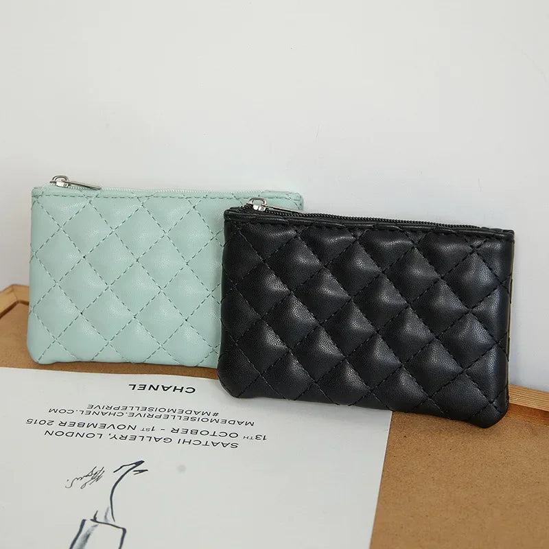 PU Soft Leather Diamond Grid Short Wallet Women Coin Purse Card Bag Zipper Coin Pouch Credit Card Holder ID Holder Mini Purse