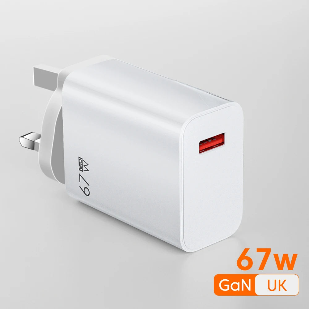 67W GaN USB Fast Charging Quick Charger QC3.0 USB Type C Cable for Xiaomi 14 13 12 Redmi Note Turbo Mobile Phone Charger Adapter