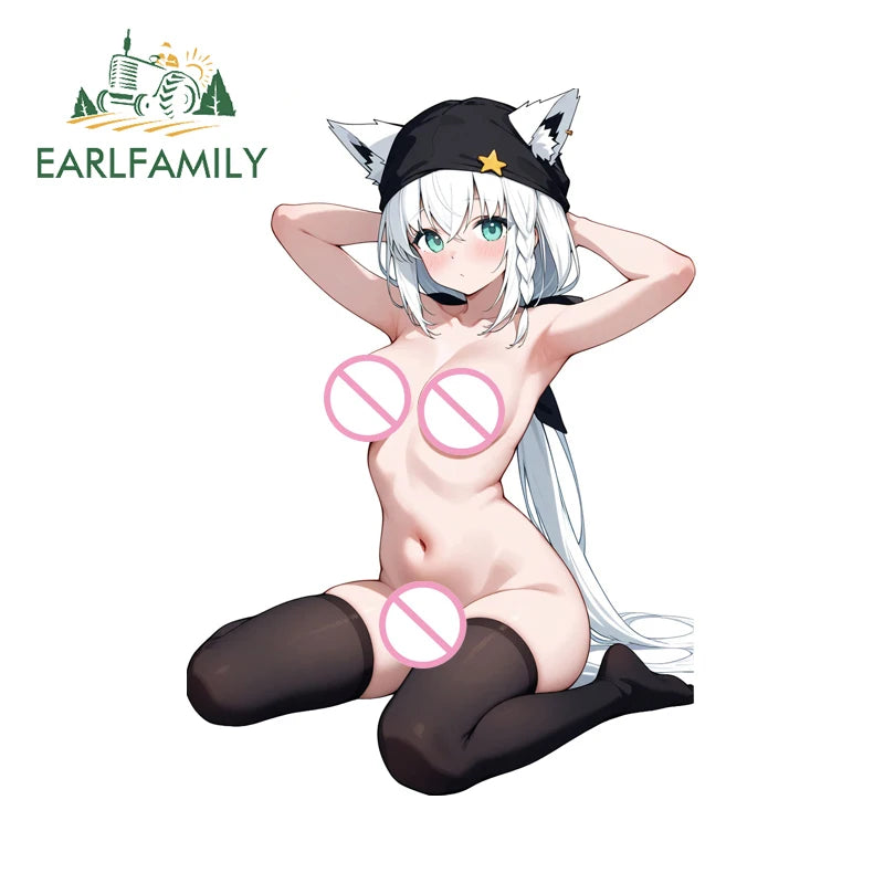 EARLFAMILY 13cm x 11.7cm NSFW Cat Ears Loli Car Sticker Anime Waifu Soprts Clothes Windows Decal Creative Vinyl Motorcycle Decor