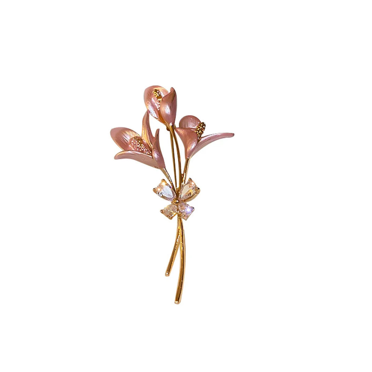 Rinhoo Luxury Pink Green Zircon Tulip Flower Brooch For Women Elegant Pearl Floral Lapel Pins Plant Button Badge Wedding Jewelry