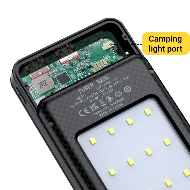 6*18650 Power Bank Battery Box Holder Dual USB Type C Charge Shell With camping lights for iPhone Huawei 18650 Battery Cases