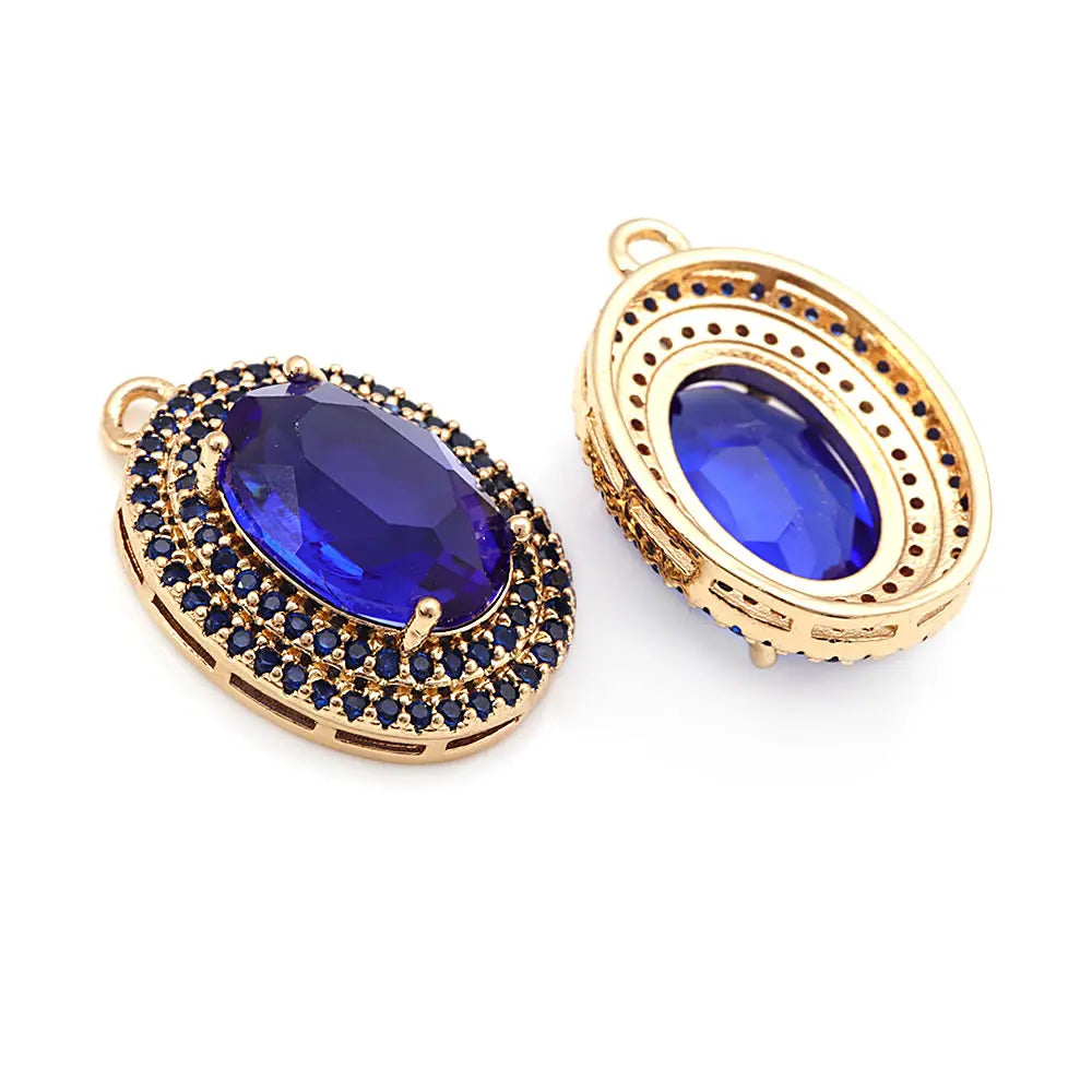 4PCS 18K Gold Color Brass Zircon Glass Oval Charms Pendants Necklace Earrings Diy Jewelry Accessories Rosediy official-website