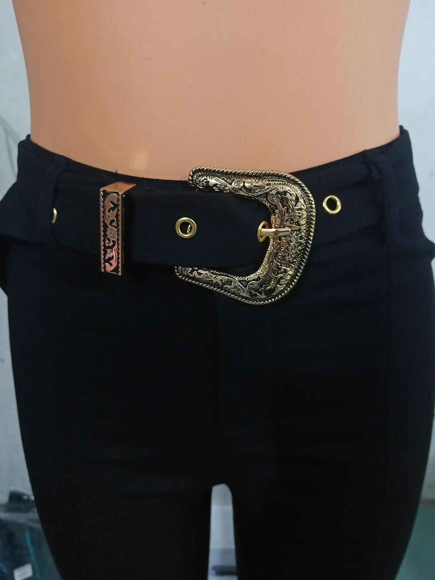 Women's Pants 2023 Spring Trend Fashion High Waist Pocket Design Casual Plain Skinny Daily Long Pants with Belt
