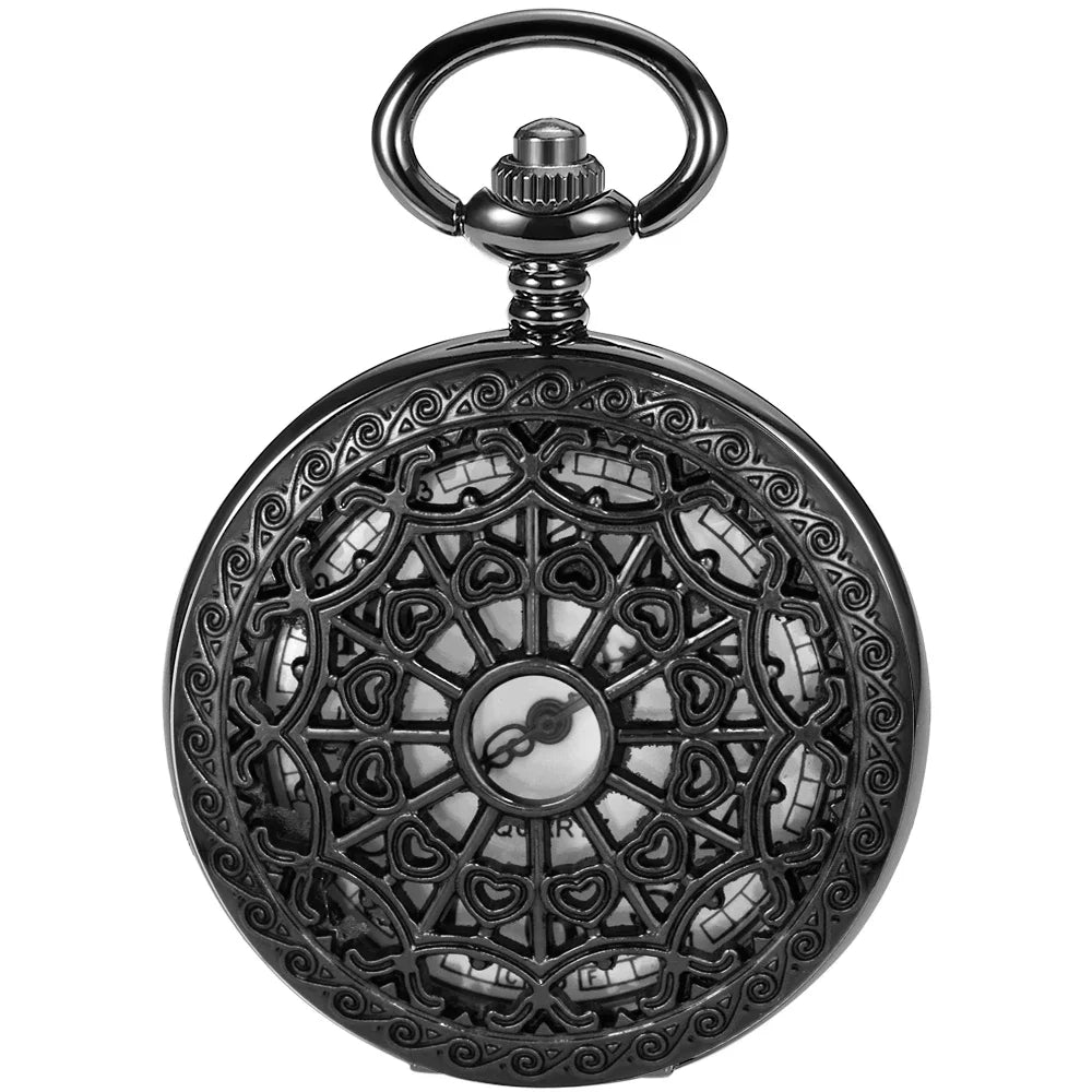 Black Thorn Heart Hollow Quartz Pocket Watch Classic Retro Necklace Pendant for Men Women Necklace Gifts Clock Relogio De Bolso