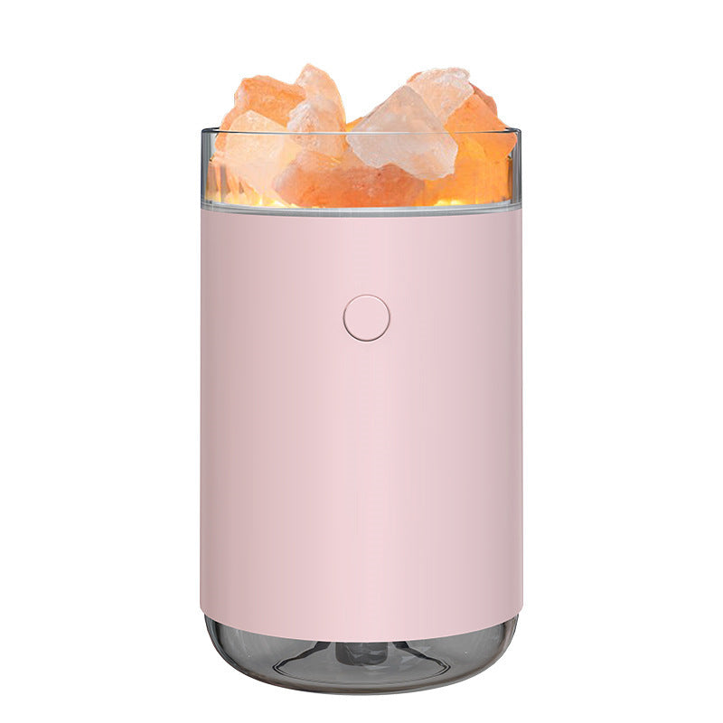 Humidificateur d'air en pierre de sel cristalline, diffuseur d'huiles essentielles d'aromathérapie de bureau à ultrasons avec lampe LED, humidificateur de chambre à coucher pour la maison