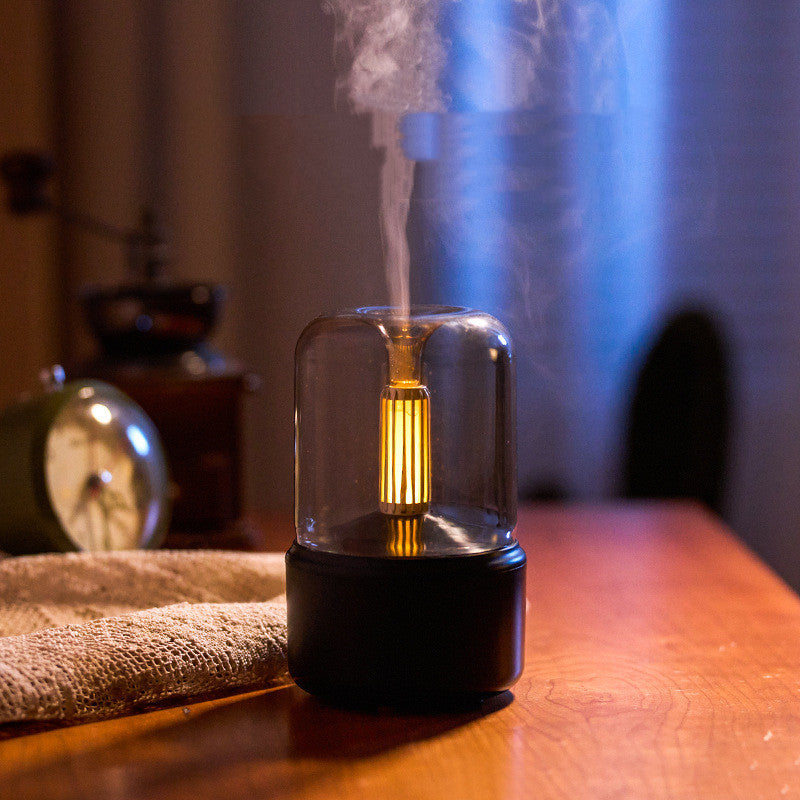 Humidificateur d'ambiance à lumière LED, diffuseur d'arômes aux chandelles, portable, 120 ml, humidificateur d'air électrique USB, brumisateur à brume fraîche, 8 à 12 heures d'autonomie, veilleuse LED